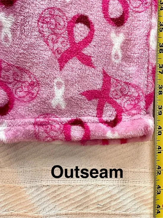 Pink Ribbon Plush Lounge Pants with Bow Waist Breast Cancer Awareness - Picture 4 of 6